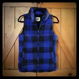 Old Navy Puffy Vest Plaid Buffalo Blue Black XS
